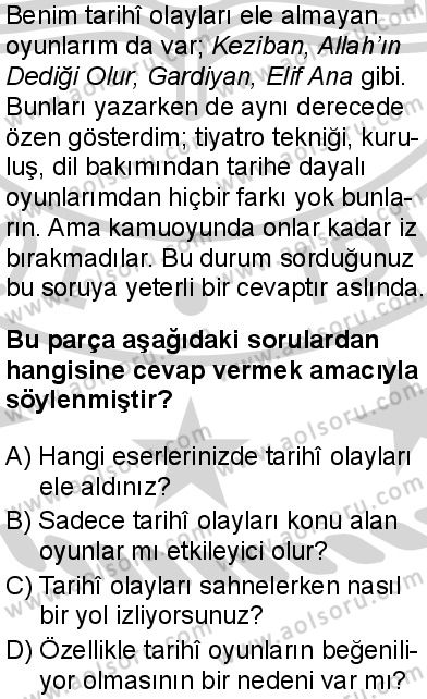 Türk Dili ve Edebiyatı 8 Dersi 2024-2025 yılı 3. Dönem sınavı 4. Soru