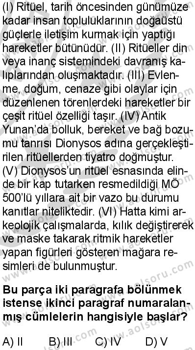 Türk Dili ve Edebiyatı 8 Dersi 2024-2025 yılı 3. Dönem sınavı 6. Soru
