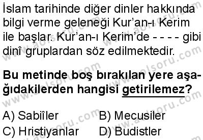 Dinler Tarihi 1 Dersi 2024-2025 yılı 3. Dönem sınavı 3. Soru