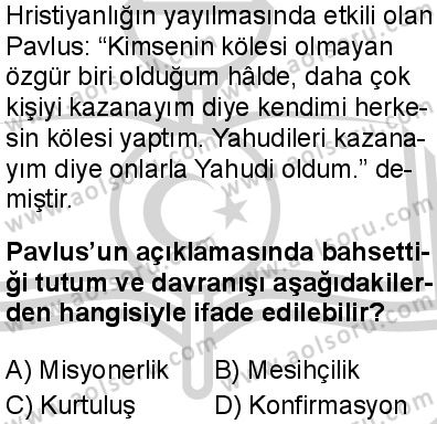 Dinler Tarihi 1 Dersi 2024-2025 yılı 3. Dönem sınavı 9. Soru