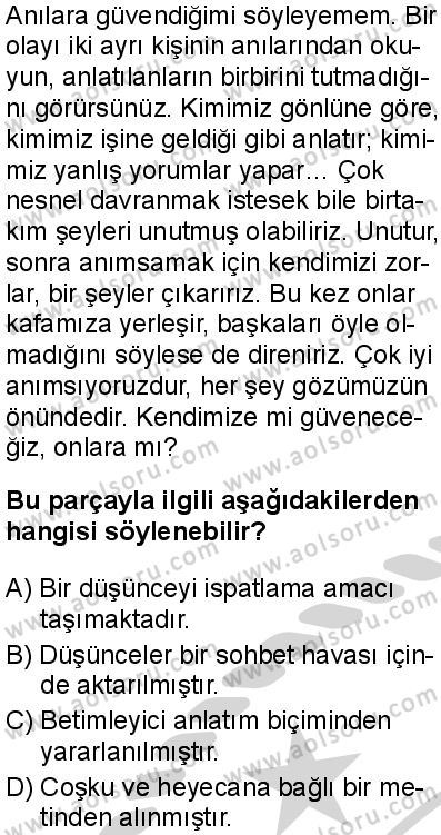Seçmeli Türk Dili ve Edebiyatı 4 Dersi 2024-2025 yılı 3. Dönem sınavı 2. Soru