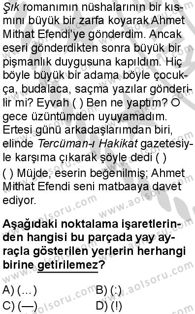 Seçmeli Türk Dili ve Edebiyatı 4 Dersi 2024-2025 yılı 3. Dönem sınavı 3. Soru