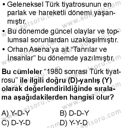 Seçmeli Türk Dili ve Edebiyatı 4 Dersi 2024-2025 yılı 3. Dönem sınavı 6. Soru