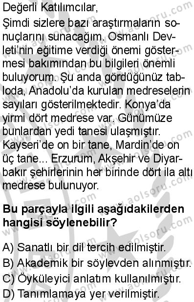 Seçmeli Türk Dili ve Edebiyatı 4 Dersi 2024-2025 yılı 3. Dönem sınavı 7. Soru