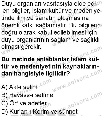 İslam Kültür ve Medeniyeti 1 Dersi 2024-2025 yılı 3. Dönem sınavı 3. Soru