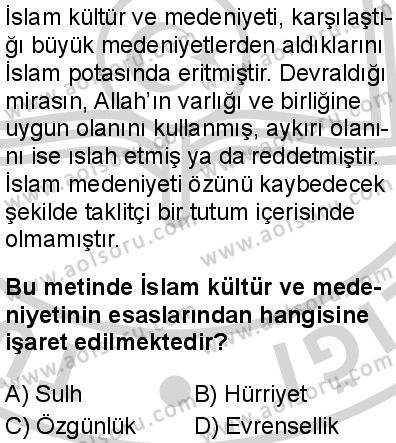 İslam Kültür ve Medeniyeti 1 Dersi 2024-2025 yılı 3. Dönem sınavı 5. Soru