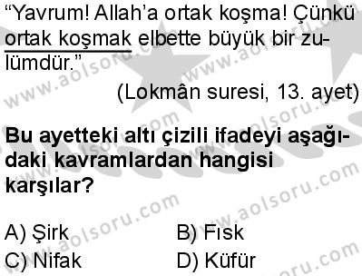 Akaid 1 Dersi 2024-2025 yılı 3. Dönem sınavı 6. Soru