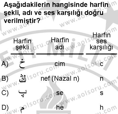 Osmanlı Türkçesi 1 Dersi 2024-2025 yılı 3. Dönem sınavı 6. Soru