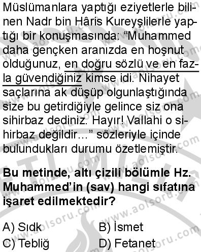 Siyer 1 Dersi 2024-2025 yılı 3. Dönem sınavı 10. Soru