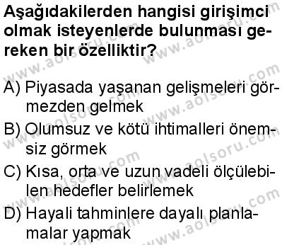 Seçmeli Girişimcilik 1 Dersi 2024-2025 yılı 3. Dönem sınavı 8. Soru