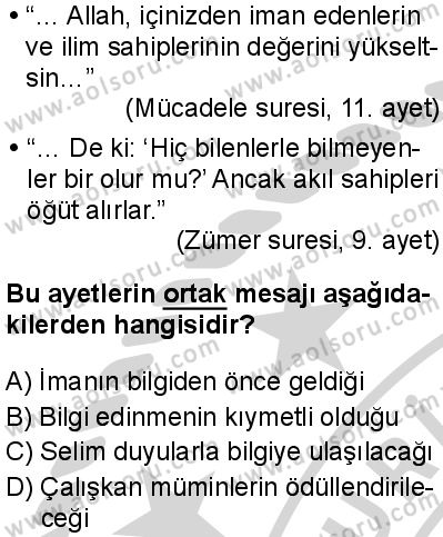 Din Kültürü ve Ahlak Bilgisi 7 Dersi 2024-2025 yılı 3. Dönem sınavı 2. Soru
