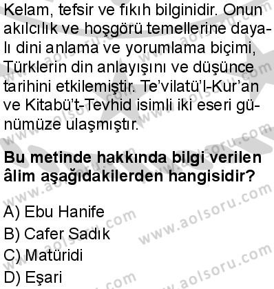 Din Kültürü ve Ahlak Bilgisi 7 Dersi 2024-2025 yılı 3. Dönem sınavı 9. Soru