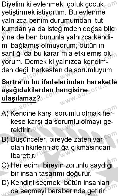 Felsefe 4 Dersi 2024-2025 yılı 3. Dönem sınavı 9. Soru
