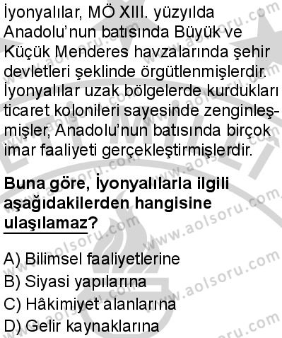 Tarih 1 Dersi 2024-2025 yılı 3. Dönem sınavı 8. Soru