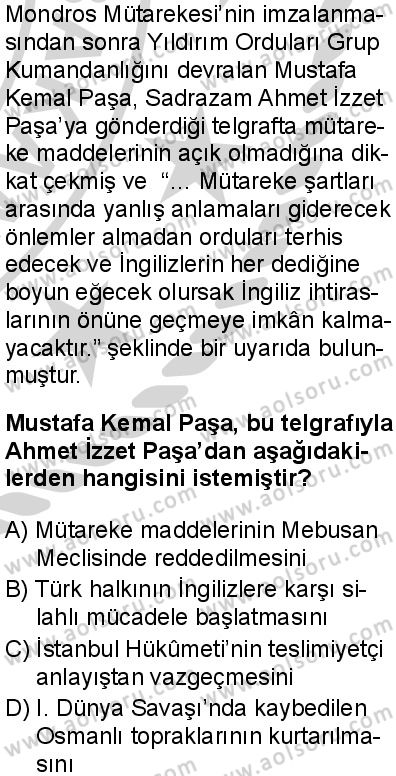 T.C. İnklap Tarihi ve Atatürkçülük 1 Dersi 2024-2025 yılı 3. Dönem sınavı 3. Soru