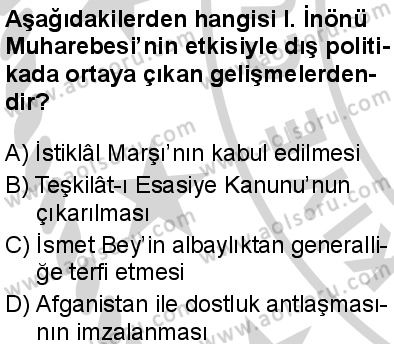 T.C. İnklap Tarihi ve Atatürkçülük 1 Dersi 2024-2025 yılı 3. Dönem sınavı 6. Soru