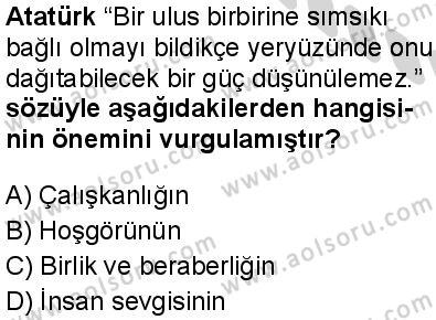 T.C. İnklap Tarihi ve Atatürkçülük 1 Dersi 2024-2025 yılı 3. Dönem sınavı 7. Soru