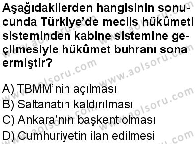 T.C. İnklap Tarihi ve Atatürkçülük 1 Dersi 2024-2025 yılı 3. Dönem sınavı 8. Soru