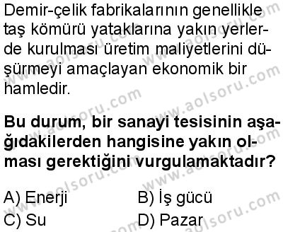 Coğrafya 2 Dersi 2024-2025 yılı 3. Dönem sınavı 7. Soru