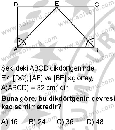 Matematik 4 Dersi 2024-2025 yılı 3. Dönem sınavı 7. Soru