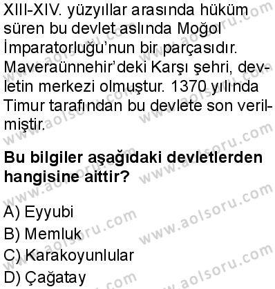 Seçmeli Ortak Türk Tarihi 2 Dersi 2024-2025 yılı 3. Dönem sınavı 3. Soru