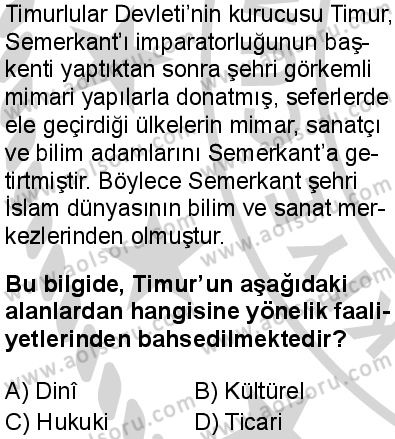 Seçmeli Ortak Türk Tarihi 2 Dersi 2024-2025 yılı 3. Dönem sınavı 5. Soru
