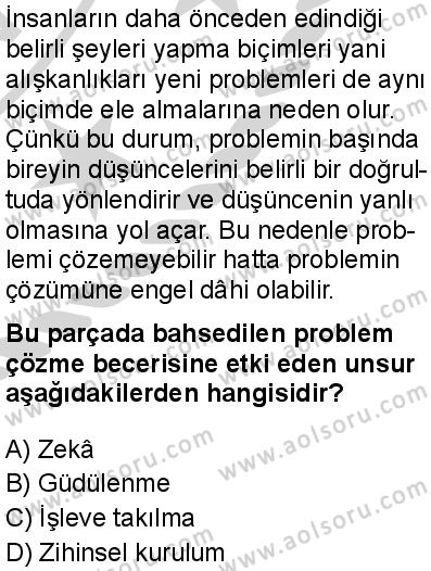 Seçmeli Psikoloji 2 Dersi 2024-2025 yılı 3. Dönem sınavı 3. Soru