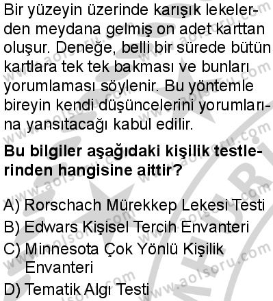 Seçmeli Psikoloji 2 Dersi 2024-2025 yılı 3. Dönem sınavı 5. Soru