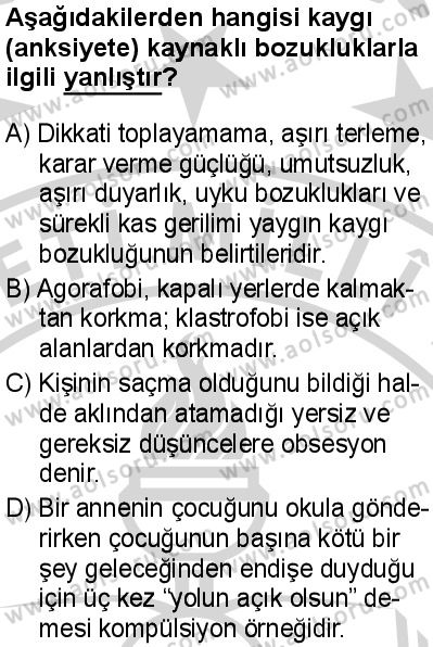 Seçmeli Psikoloji 2 Dersi 2024-2025 yılı 3. Dönem sınavı 9. Soru