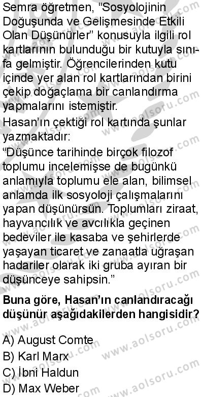 Seçmeli Sosyoloji 1 Dersi 2024-2025 yılı 3. Dönem sınavı 2. Soru