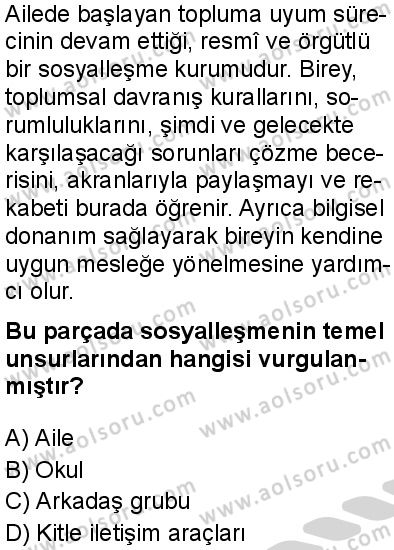 Seçmeli Sosyoloji 1 Dersi 2024-2025 yılı 3. Dönem sınavı 3. Soru