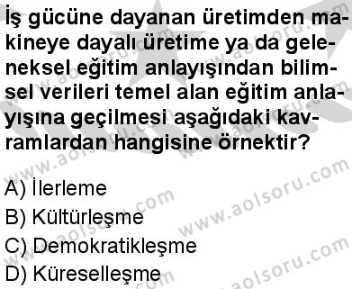 Seçmeli Sosyoloji 1 Dersi 2024-2025 yılı 3. Dönem sınavı 10. Soru