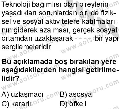 Sağlık Bilgisi ve Trafik Kültürü 1 Dersi 2024-2025 yılı 3. Dönem sınavı 7. Soru