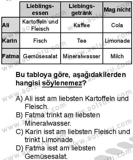 Almanca 4 Dersi 2024-2025 yılı 3. Dönem sınavı 5. Soru
