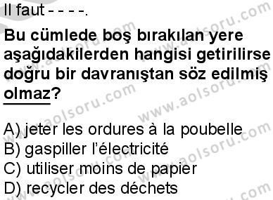 Fransızca 4 Dersi 2024-2025 yılı 3. Dönem sınavı 8. Soru