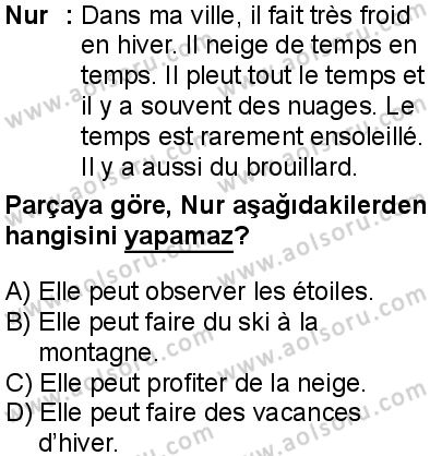 Fransızca 4 Dersi 2024-2025 yılı 3. Dönem sınavı 9. Soru