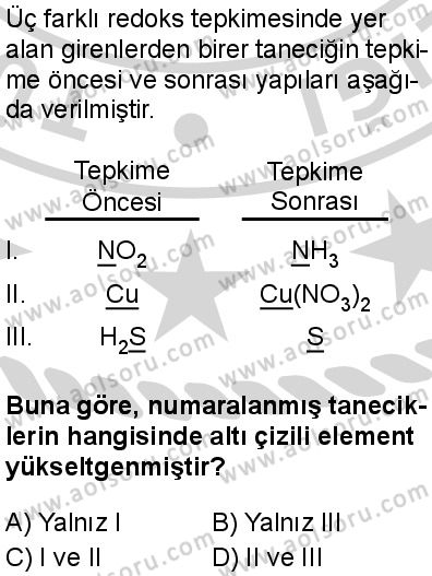 Seçmeli Kimya 3 Dersi 2024-2025 yılı 3. Dönem sınavı 1. Soru