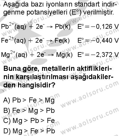 Seçmeli Kimya 3 Dersi 2024-2025 yılı 3. Dönem sınavı 3. Soru
