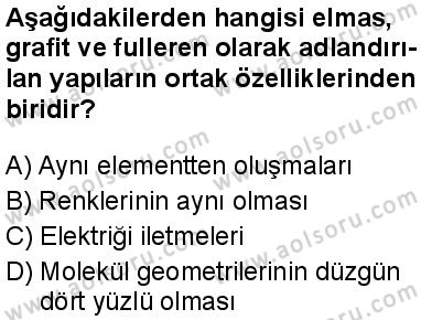Seçmeli Kimya 3 Dersi 2024-2025 yılı 3. Dönem sınavı 8. Soru