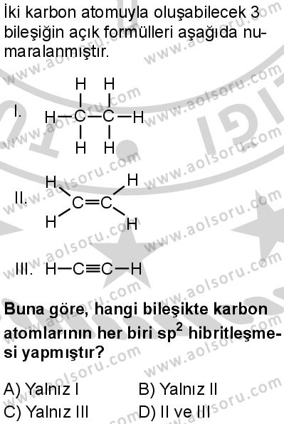 Seçmeli Kimya 3 Dersi 2024-2025 yılı 3. Dönem sınavı 10. Soru
