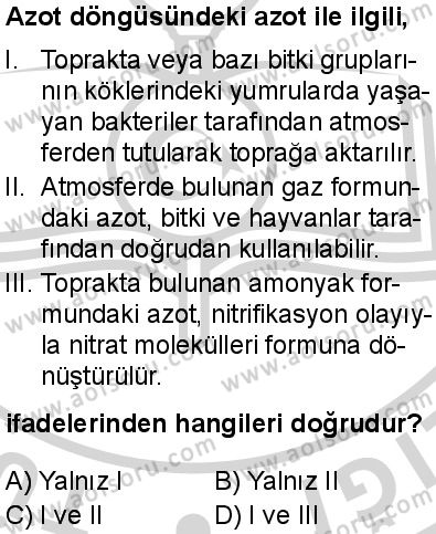 Biyoloji 4 Dersi 2024-2025 yılı 3. Dönem sınavı 6. Soru