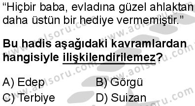 Temel Dini Bilgiler 2 Dersi 2024-2025 yılı 3. Dönem sınavı 8. Soru