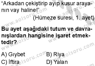 Temel Dini Bilgiler 2 Dersi 2024-2025 yılı 3. Dönem sınavı 10. Soru
