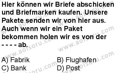 Almanca 7 Dersi 2024-2025 yılı 3. Dönem sınavı 1. Soru