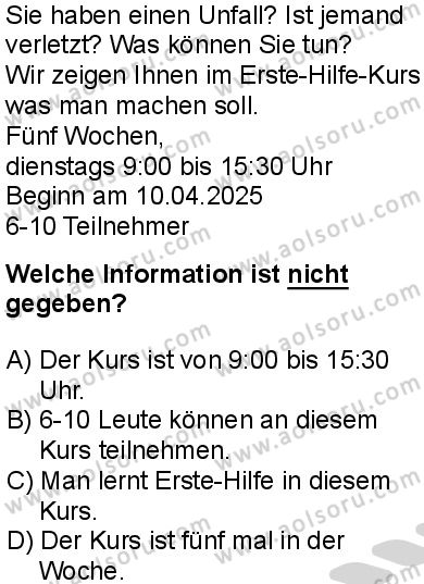 Almanca 7 Dersi 2024-2025 yılı 3. Dönem sınavı 7. Soru
