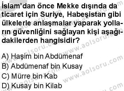 Seçmeli Peygamberimizin Hayatı 1 Dersi 2024-2025 yılı 3. Dönem sınavı 3. Soru