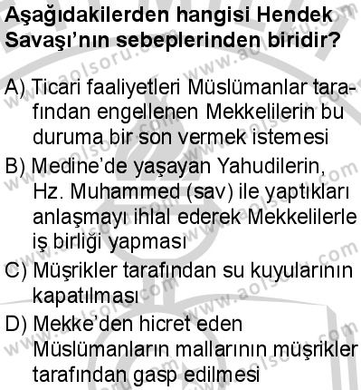 Seçmeli Peygamberimizin Hayatı 1 Dersi 2024-2025 yılı 3. Dönem sınavı 9. Soru
