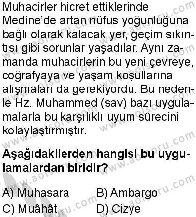 Seçmeli Peygamberimizin Hayatı 6 Dersi 2024-2025 yılı 3. Dönem sınavı 1. Soru