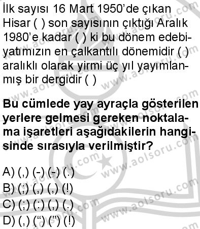 Türk Dili ve Edebiyatı 1 Dersi 2024-2025 yılı 3. Dönem sınavı 1. Soru