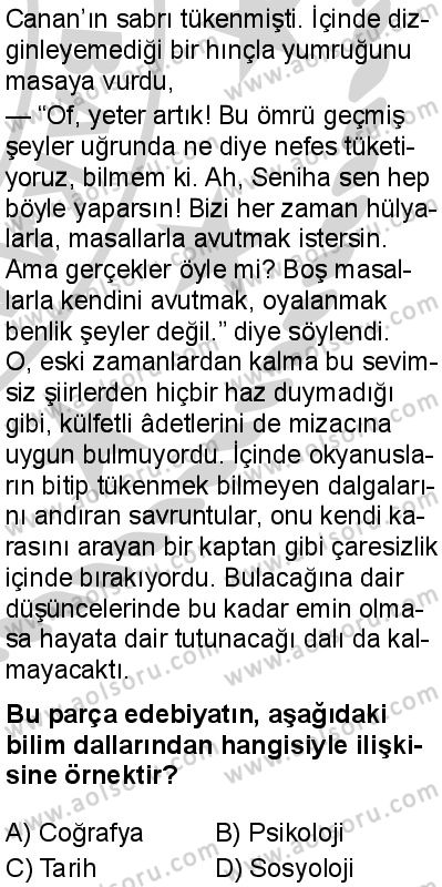 Türk Dili ve Edebiyatı 1 Dersi 2024-2025 yılı 3. Dönem sınavı 5. Soru